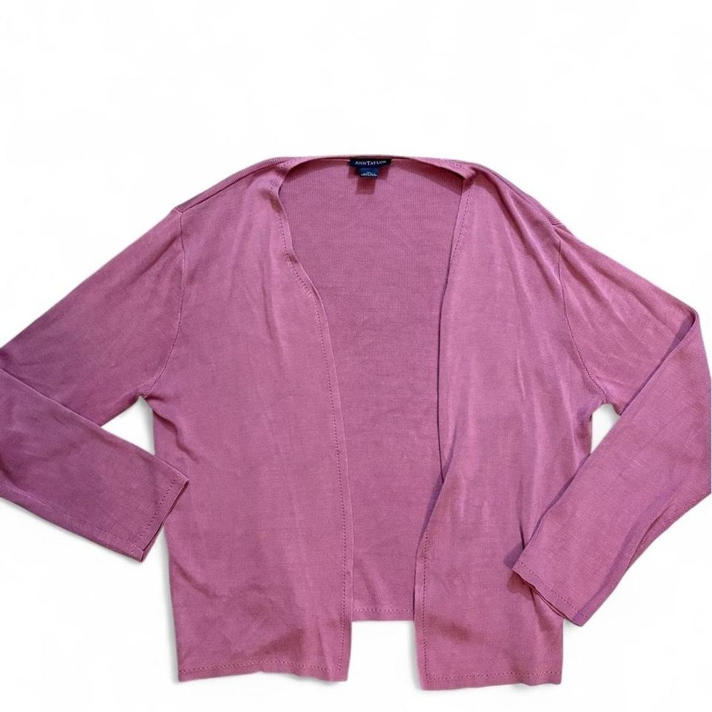 Ann Taylor 100% Silk Open Front Cardigan Sweater Mauve Pink XL